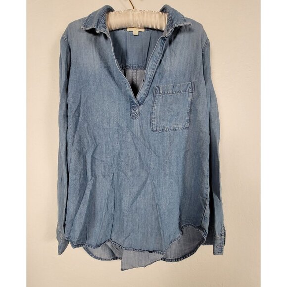 Cloth & Stone Womens Medium Chambray Long Sleeve Popover Shirt Top Blue Casual - Picture 1 of 8